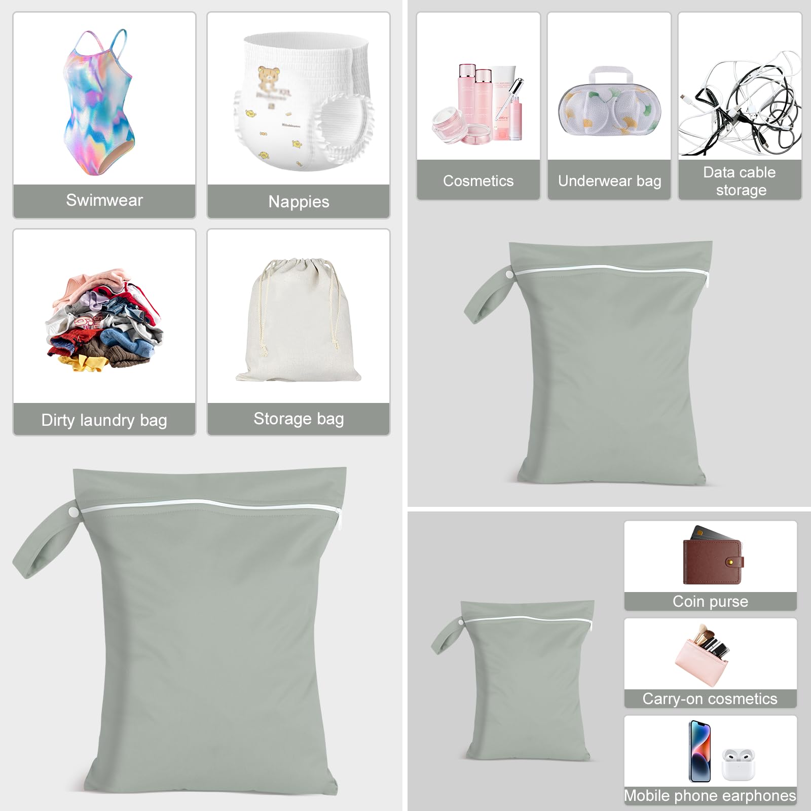 Iridsmole 3 PCS Wet Bags, Travel Laundry Bags, Waterproof Dirty Clothes Bag for Swimming Cloth Nappy Wet Bag with Zipper - Image 3