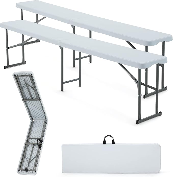 ECOTOUGE 2 Pack 6 Ft Folding Benches, Plastic Foldable