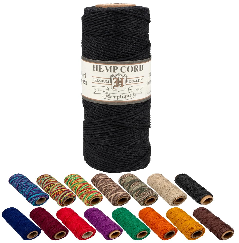 Craft County 100% Hemp Cord Spools – 205 ft (62.5m) Crafting Cord with a Polished Finish – Black (1mm)