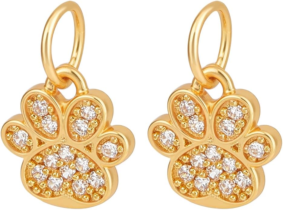 PH PandaHall 2pcs 925 Sterling Silver Paw Print Charms, Golden Paw Print Pendants with Jump Rings S925 Pendants Moons Dangle Charms for Earrings Necklaces Bracelets DIY Jewelry Crafts Making