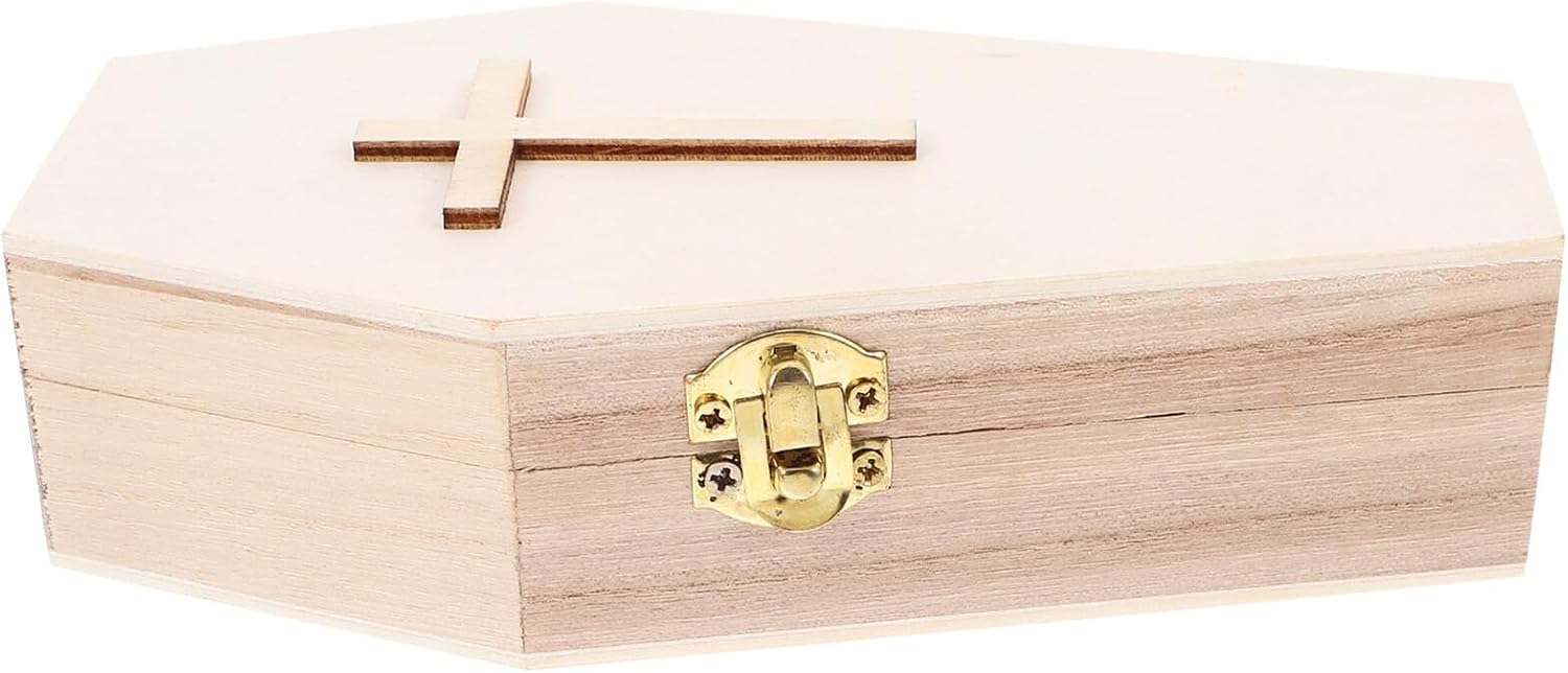 OSALADI Coffin Shaped Jewelry Box Halloween Ring Holder Wood Storage Case 15x8x4cm Paulownia Wood Cross Decorative Organizer for Necklace Bracelet