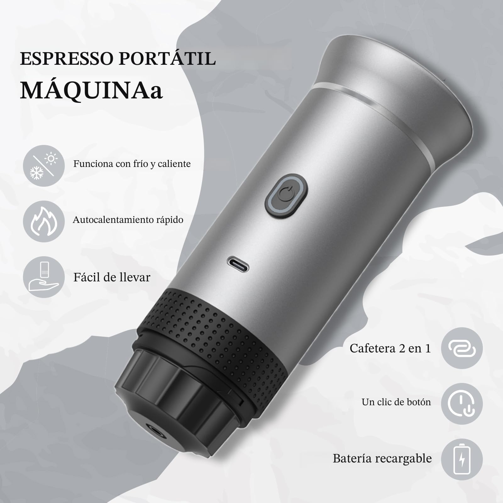 Vunzo Máquina de café espresso eléctrica portátil, maquina cafe capsulas portable, cafetera portatil capsulas autocalentable para USB-C