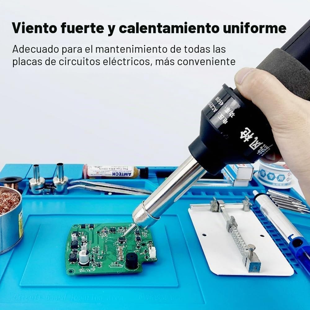 Pistola de Aire Caliente, 220V 450W Soldador Aire Caliente, Pistola de Calor, Estación de Soldadura Electrónica con Pantalla LCD Ajustable para Circuitos Integrados SMD BGA con 4 Boquillas, 1 Soporte