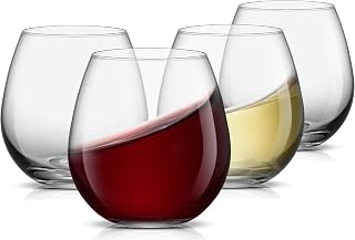 JoyJolt Spirits Stemless Wine Glasses Set of 4, 15oz - Dishwasher Safe, Shatter-Resistant for Red & White Wine