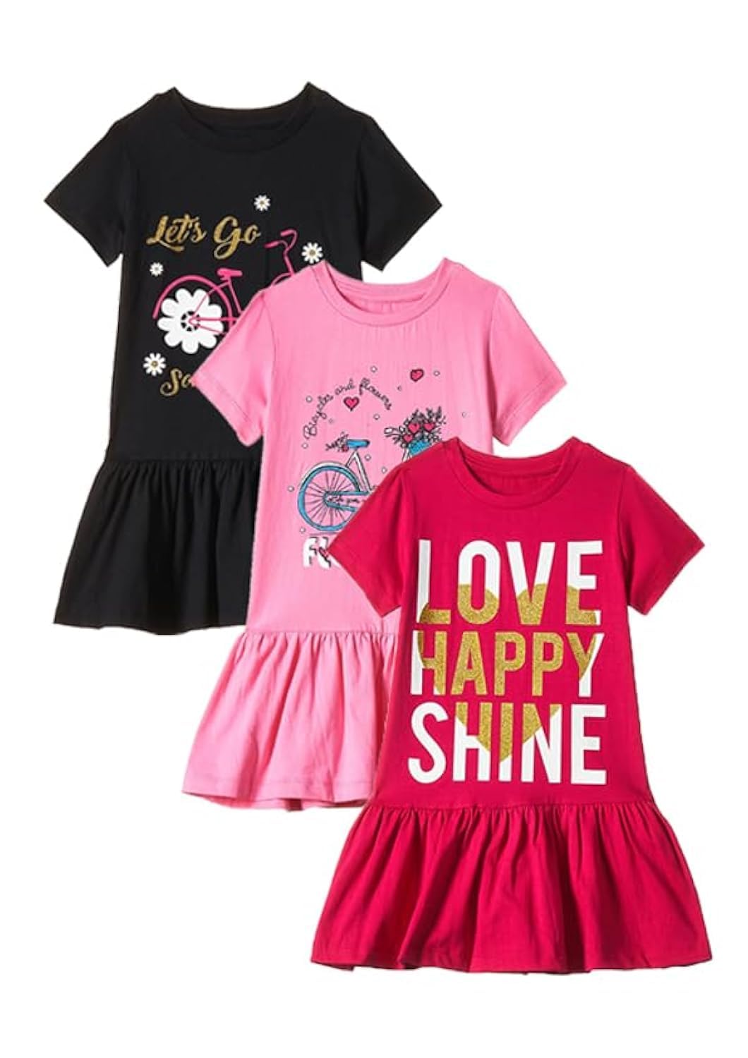 T2F Girls Cotton Printed Knee-Length Casual Dress(Pack of 3)