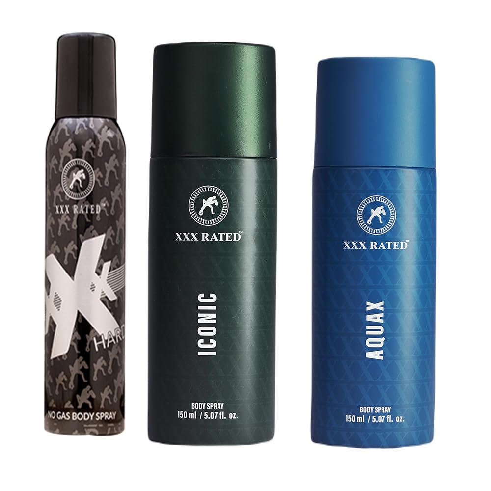 XXX Rated Iconic, Aqua X & Hard No Gas Body Spray Combo | Classic, Refreshing & Strong Fragrance | 150+150+120 Ml-picture-35