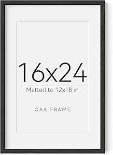 16X24 Oak Wood Picture Frame Black Poster Frame for 12x18 Picture with Mat or 16x24 without Mat Natural Solid Wooden Picture Frames for Wall Art Photo and Prints