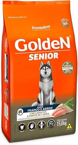 Ração Golden Fórmula Senior para Cães Adultos Sabor Frango e Arroz, 15kg Premier Pet Para Todas Grande Idosos,