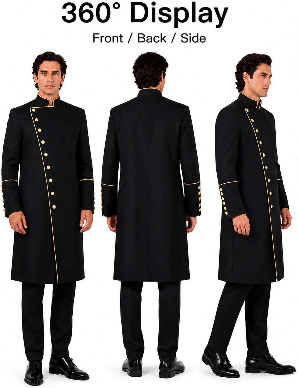 Clergy Robes for Men Stand Collar Pastor Robe Long Cassock Jacket Minister Preacher Costume Cosplay for Halloween