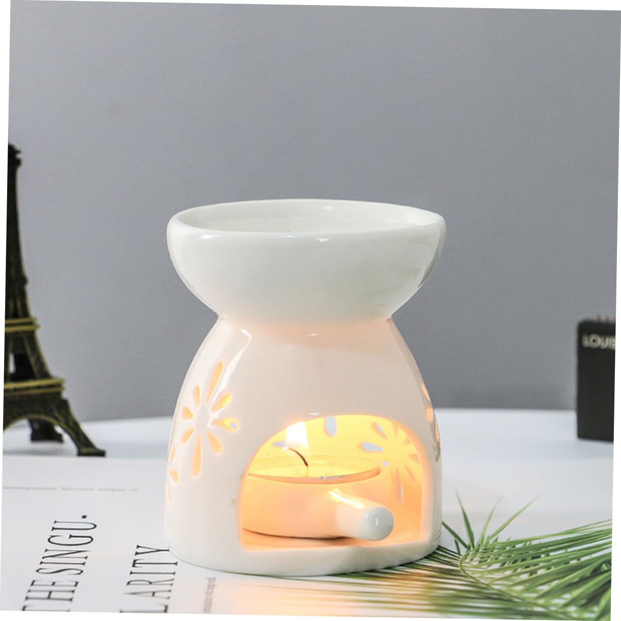 Uonlytech Brûleur en Céramique Blanc 2pcs pour Aromathérapie, Lampe à Parfum Délicate et Élégante, Porte-Parfum pour Décorations Maison et Sauna