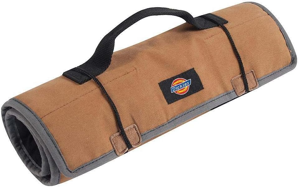 Dickies Small Wrench/Screwdriver Organizer Roll for Mechanics, 16 Tool Pockets, Durable Canvas Construction, 13.5 in. x 12.75 in. Unrolled, Grey/Tan