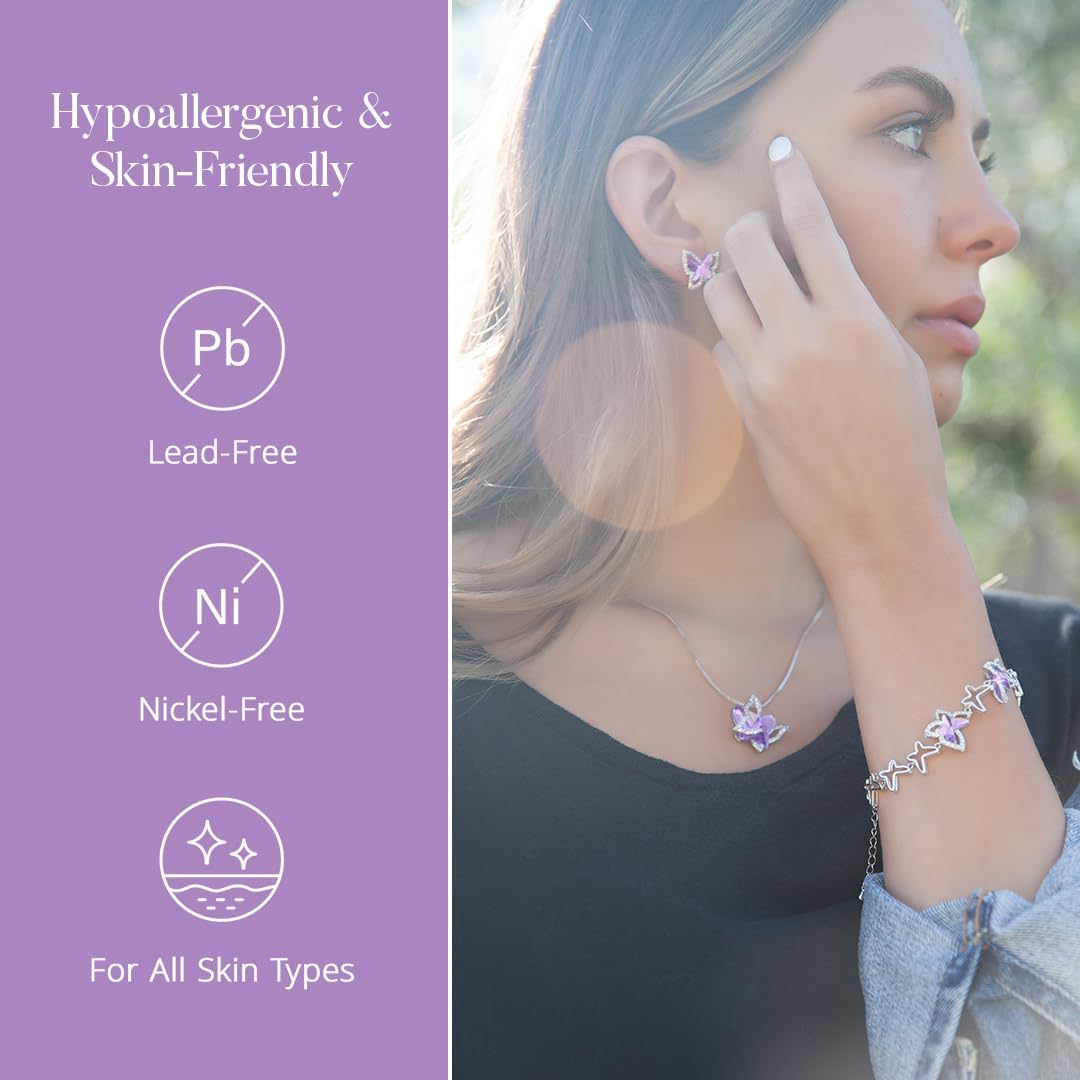 Valentine's Day Gift Butterfly Birthstone Crystal Necklace, Silver Tone with 18”+2” Chain, Necklace for Mother’s Day Anniversary Birthday Gifts for Women and Daughter - Image 4