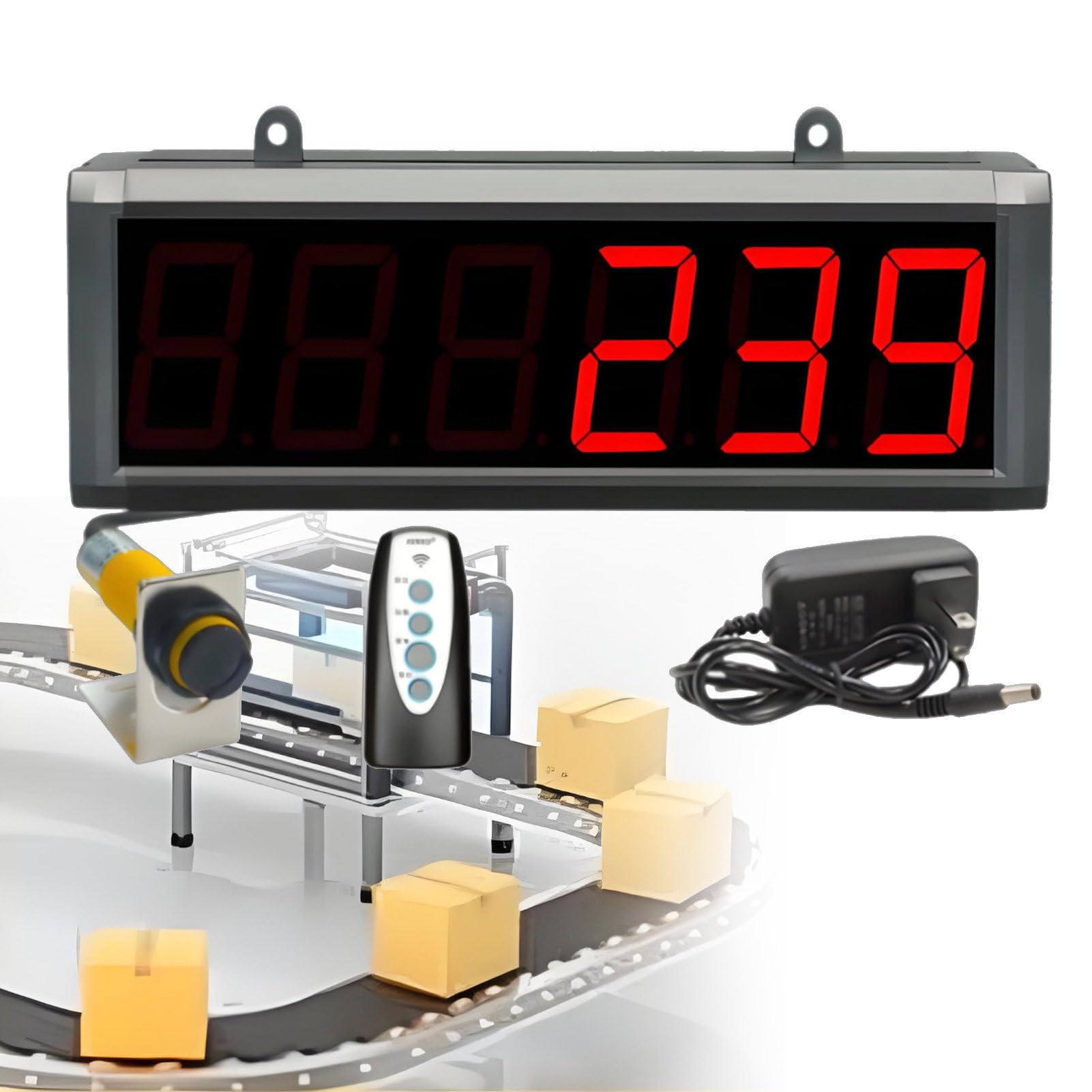 Compteur LED numérique, affichage à 6 chiffres avec mémoire de mise hors tension, comptage automatique 0-999999 pour lignes d'assemblage d'usine, câble de 500 cm