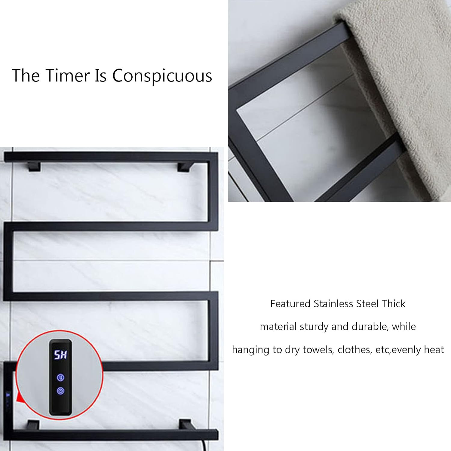 5 Layer Wall Mounted Electric Towel Warme,with Timer Stainless Steel Heated Towel Rack 90w Intelligent Electric Heated Towels Dryer for Home and Hotel600mm*800mm*120mm,Silver