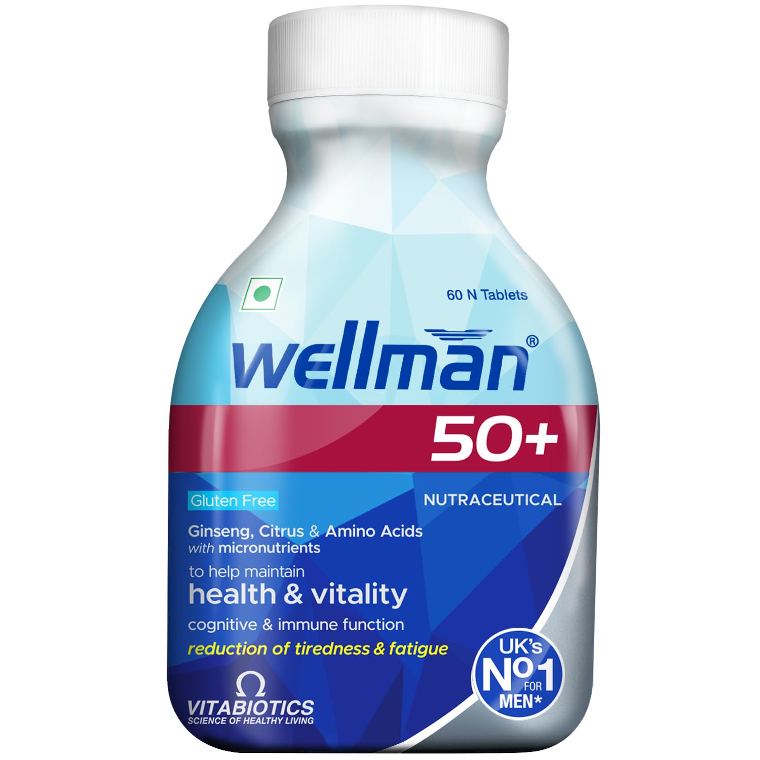 Wellman 50+ Multivitamin Tablets for Men | Ginseng, Citrus & Amino Acids | Health & Vitality Support | Cognitive & Immune Boost | Reduce Fatigue | 60 Veg Tablets-image-11