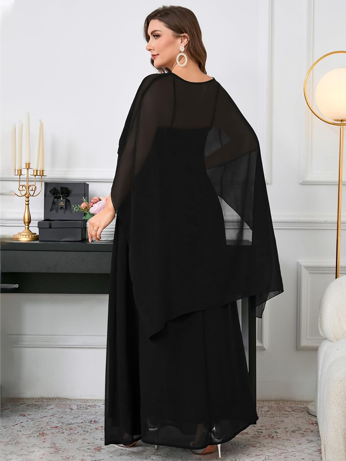 Plus Size Elegant Chiffon Dress Formal Long Cape Sleeve A Line Maxi Evening Gown Wedding Guest Cocktail Dresses - Image 6