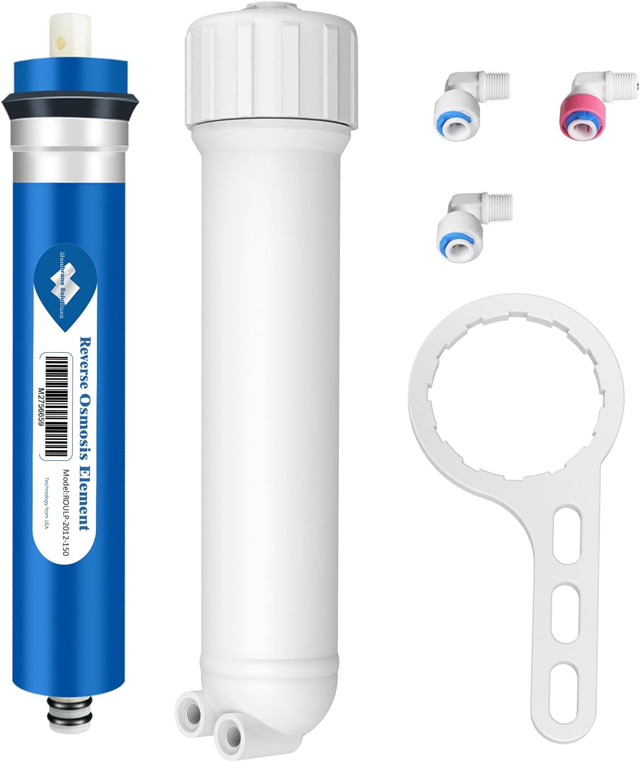 - 150 GPD RO Membrane, Reverse Osmosis Membrane with Membrane Housing, Replacement for Under Sink Home Drinking RO Water Filter System, Wrench, 1/4" Quick-Connect Fittings,Check Valve