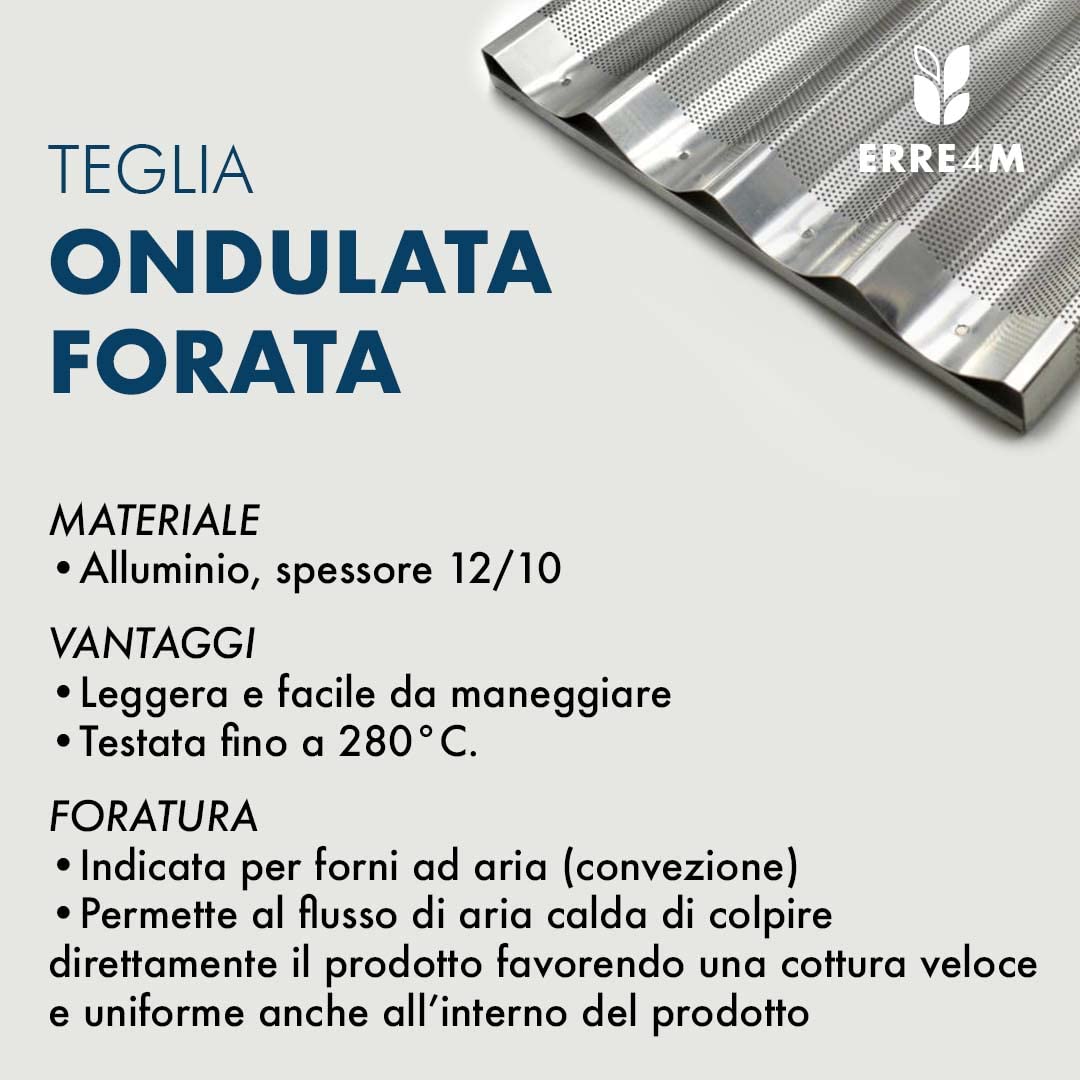 Erre4m Bandeja de horno para baguette perforada de aluminio, 4, 6 u 8 canales en marco (4 canales, 60 x 40 cm)