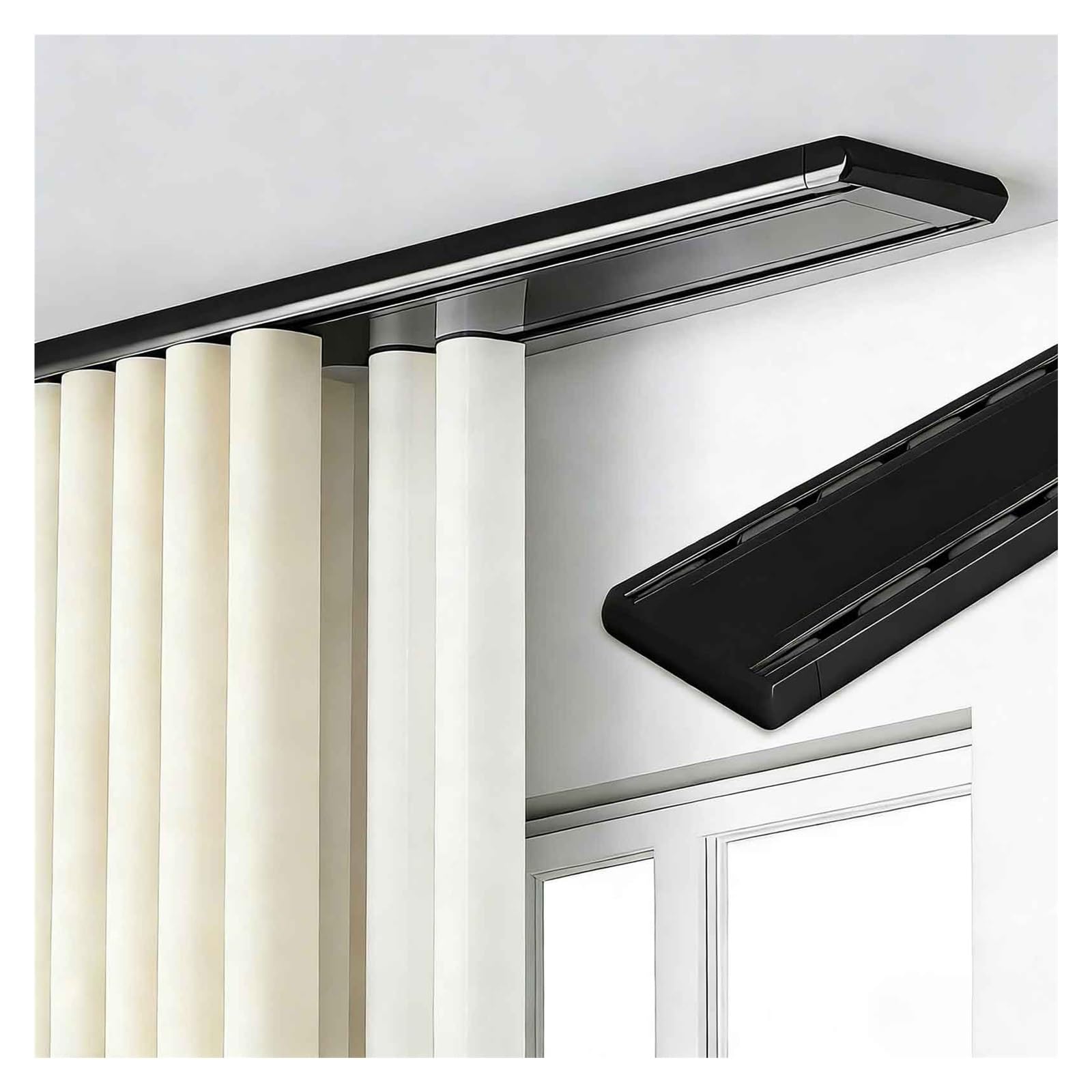 Lpmengs-Eu Black Premium Double Track Curtain Rail System - Silent Operation With Mounting Accessories, Ideal For Bedroom, Living Room, Hotel Windows(,420Cm)