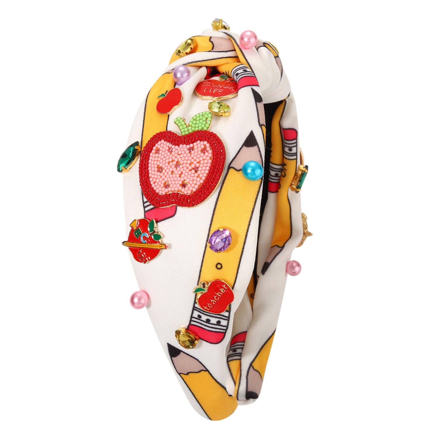 Teacher Headband for Women Cute Pencil Book FRI-YAY Knotted Headband Embellished Crystal Pearl Headbands Back to School Accessories Teacher Application Gifts Party Favor Gifts - Image 6