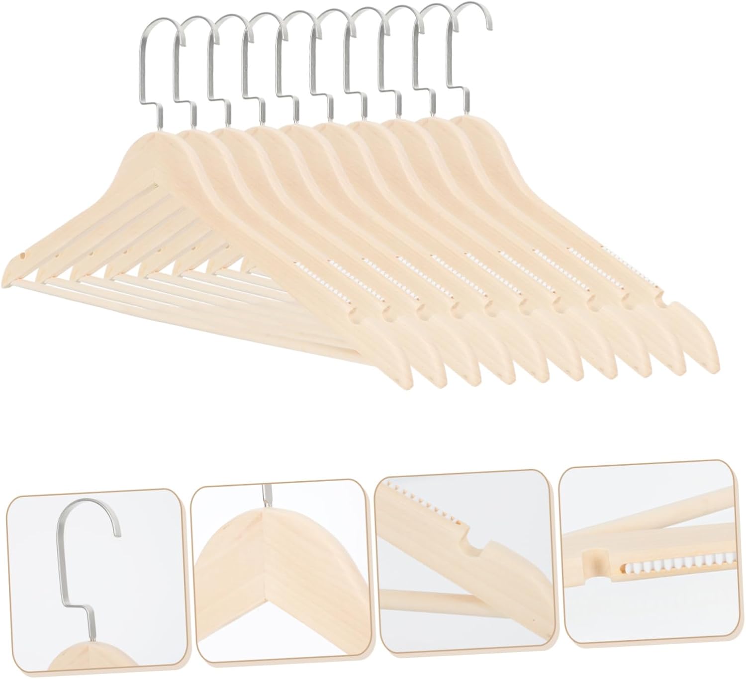 10pcs Retro Wooden Hangers Non-Slip Clothes Holders for Dresses Coats and Trousers Multipurpose Hangers with Chrome Swivel Hook for Home Organization