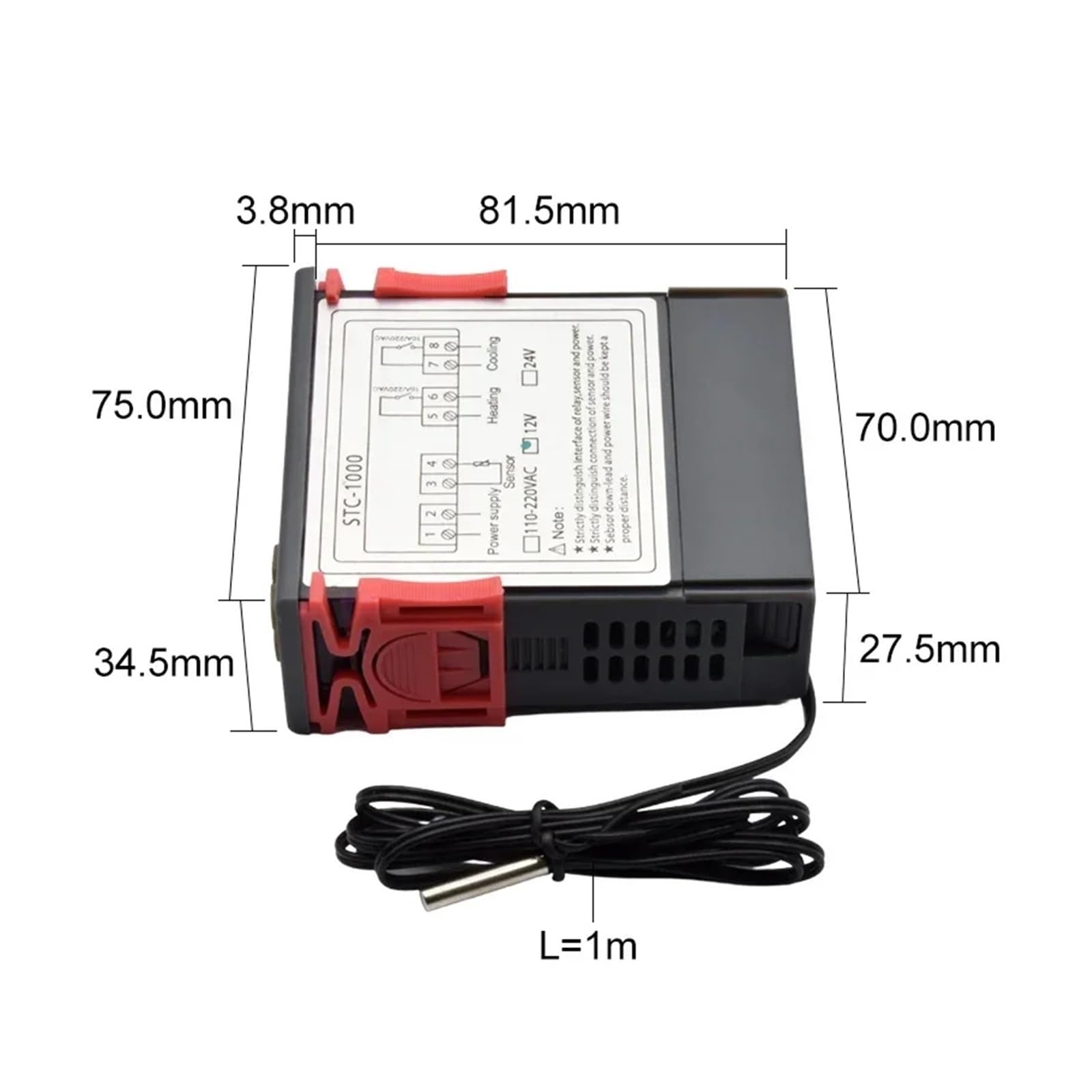 Regolatore di temperatura digitale a LED Termostato Incubatrice Acquario Termoregolatore 10A Relè di riscaldamento e raffreddamento AC220V DC12V(1M Probe Sensor)