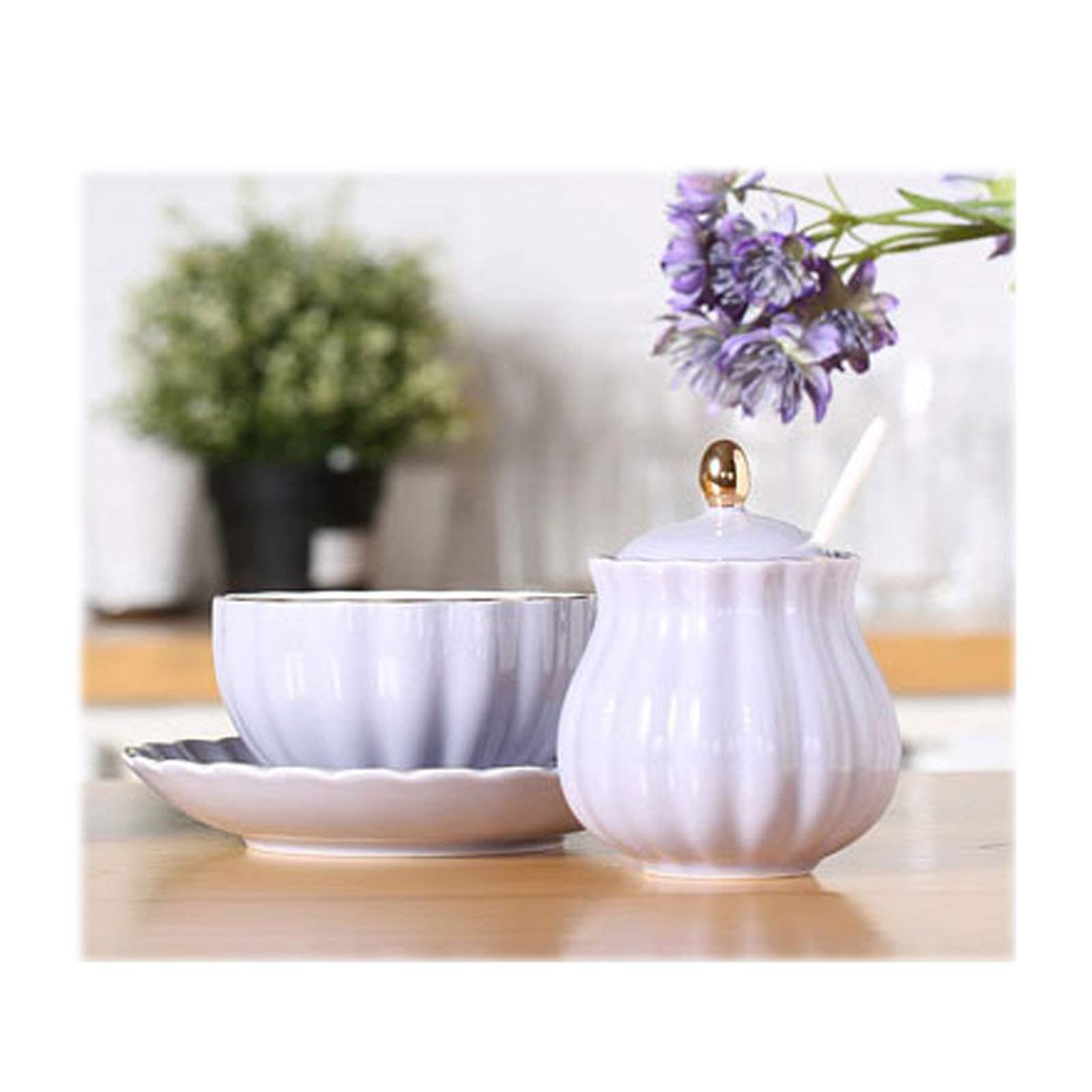 caihuashopping Pot À Lait Couvercelaine Creamer and Sugar Set avec Couvercin à Couvercle Pullskin Forme Café de café Set Set Pichet de Lait 220CC / 7.4oz Convient pour Le café et Le thé Pichet à Lait