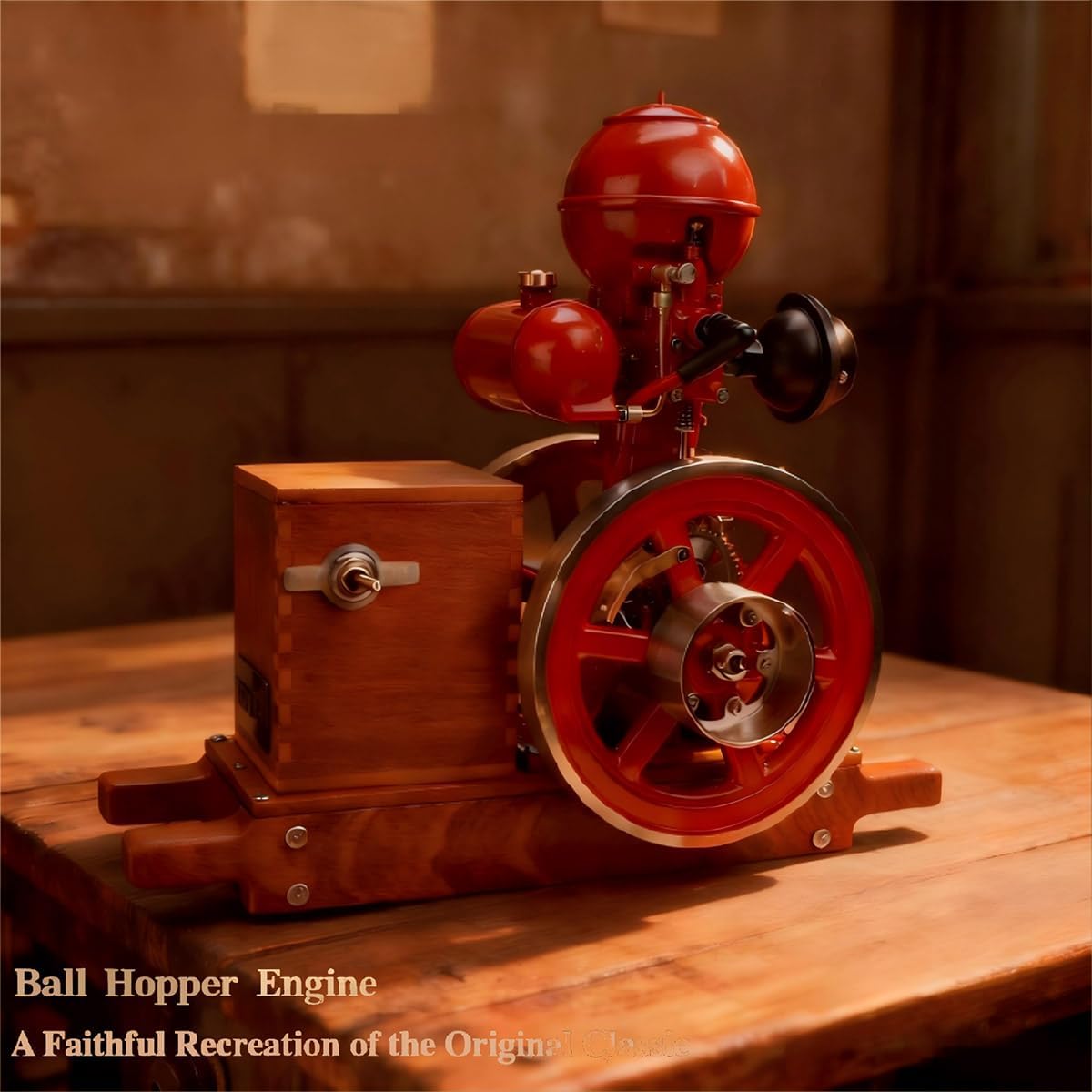 B01 Hit and Miss Engine Model That Works, Vintage Mechanical Ball Top Mini Single-Cylinder Motor with Ignition Display Stand Collectible for Office & Home Decor
