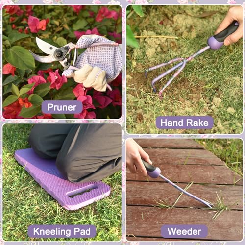 Gardening Tools, WisaKey 10 Piece Heavy Duty Purple Garden Tools Set with Non-Slip Ergonomic Handle, Durable Fashion Garden Tool Organizer HandBag, Ideal Gardening Hand Tools Gardening Gifts for Women - Image 5