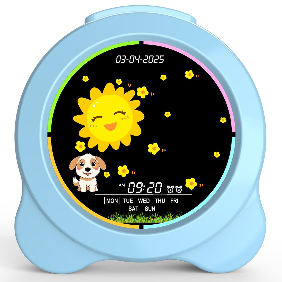 Sveglia per bambini, display a LED con sole e luna, con giorno e data, OK to Wake Clock con luce notturna, per bambini e bambini, regalo per ragazzi e ragazze (blu)