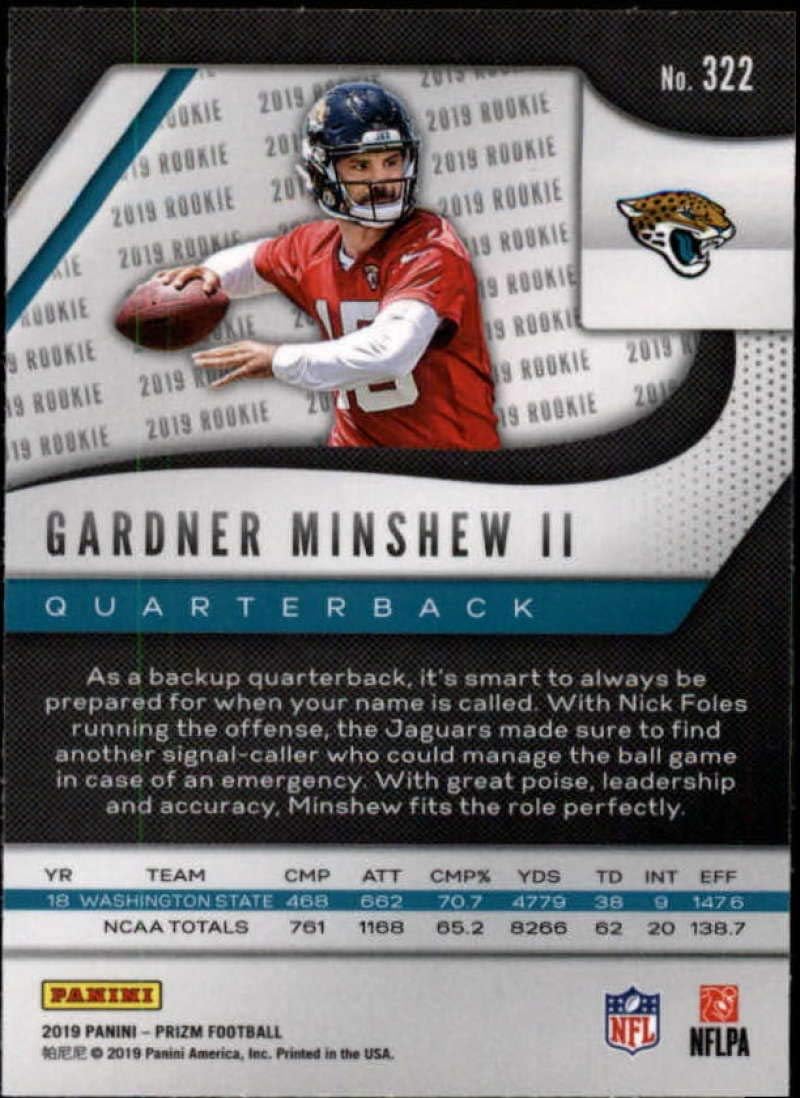 2019 Panini Prizm #322 Gardner Minshew II RC Rookie Jacksonville Jaguars NFL Football Trading Card