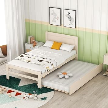 Modern Design Twin Size Platform Bed Frame with 2 Drawers for Walnut Color White Washed + Rubber Wood