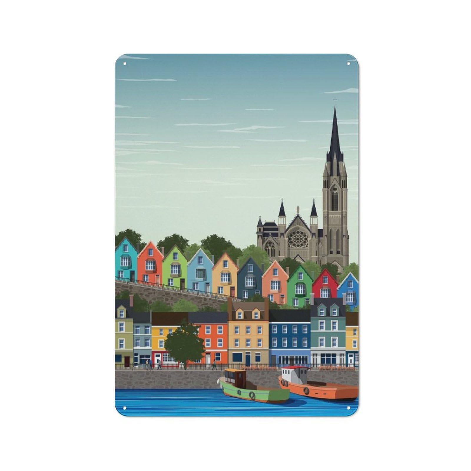Cork Travel Print Metal Wall Plaque for Halloween Party Room, Bar, Hallway Or Kitchen, Seasonal Gift for Friends And Spooky Decor Lovers, 30x20cm