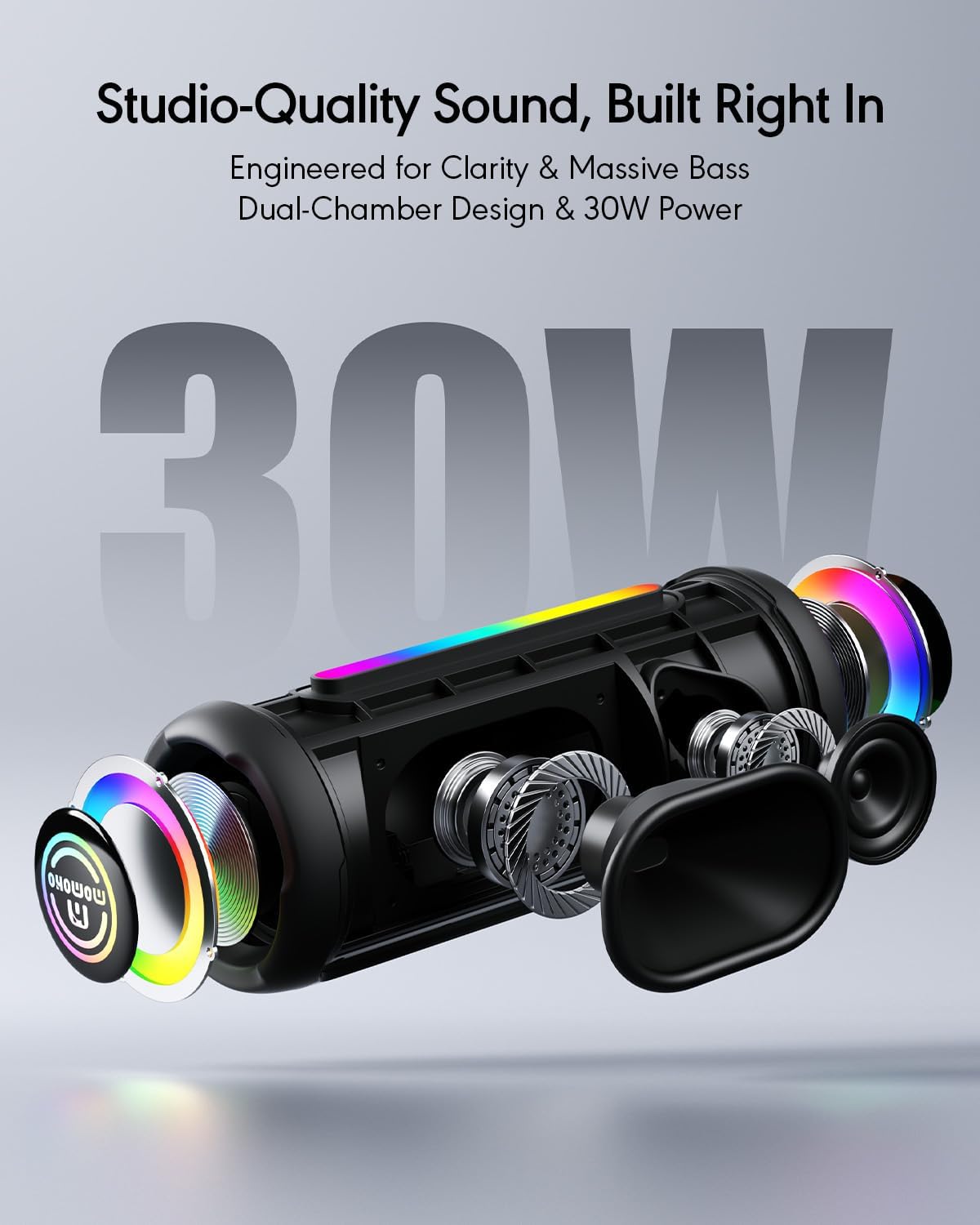 Portable Bluetooth Speaker, IPX7 Waterproof Wireless Speaker, 30W Loud Stereo Sound with Deep Bass, Bluetooth 5.4, EQ Mode for Home/Outdoor/Travel, Birthday Gifts for Adults Men Women Teen (Black) - Image 2