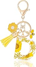 MWOOT Letter Keychain Initial Resin Letter Keychain, Alphabet Keyring with Daisy Tassels Pendant, Charm Keyring with Yellow Petals Lady Purse Wallet Decoration, Yellow-d, 1