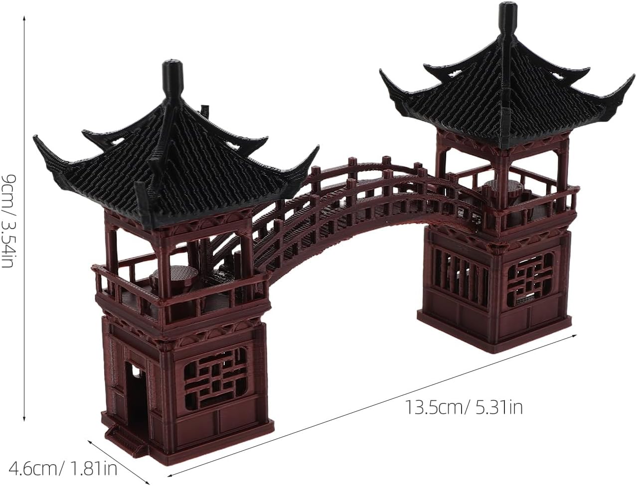 LOGOFUN Miniature Pagoda Statue with Bridge Model Tiny Pavilion Figurine for Zen Garden Bonsai Desk Dollhouse Decoration