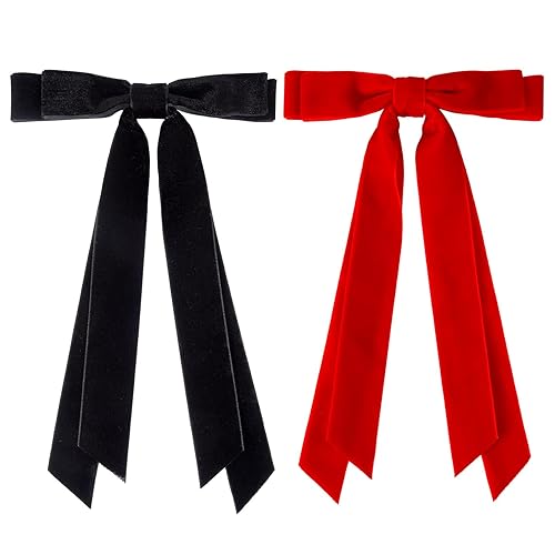 Miniatura 5 de 2 lazos de terciopelo para el cabello, pinzas para el cabello, accesorios negros y rojos, accesorios para cola de caballo, clips de metal, lazo para
