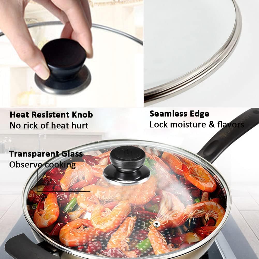 11 In Glass Lid for Frying Pan, Tempered Replacement Cover Compatible with All 11 Inches Cookware for Skillets, Round Cast Iron, Cast Aluminium, Stainless Steel Pans &Pots: Home & Kitchen