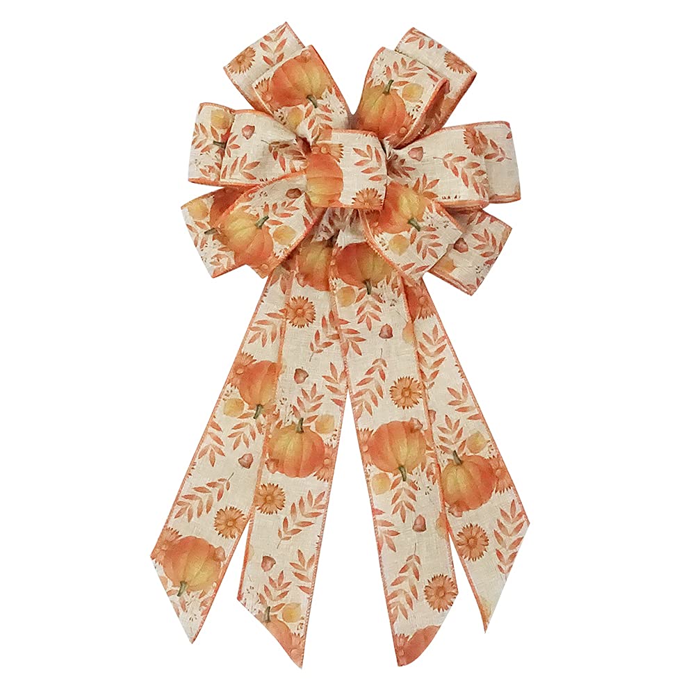 Large Fall Bows for Wreath, Thanksgiving Pumpkin Wreath With Autumn Leaves, Tree Topper Bow, Orange Burlap for Holiday Front Door, Fall Thanksgiving