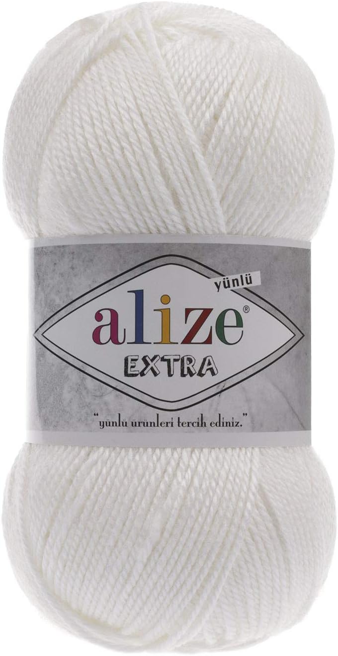 90% Acrylic 10% Wool Yarn Alize Extra Thread Crochet Hand Knitting Yarn Soft Acrylic Art Lot of 4 skeins 400 gr 964 yds Color 55 White