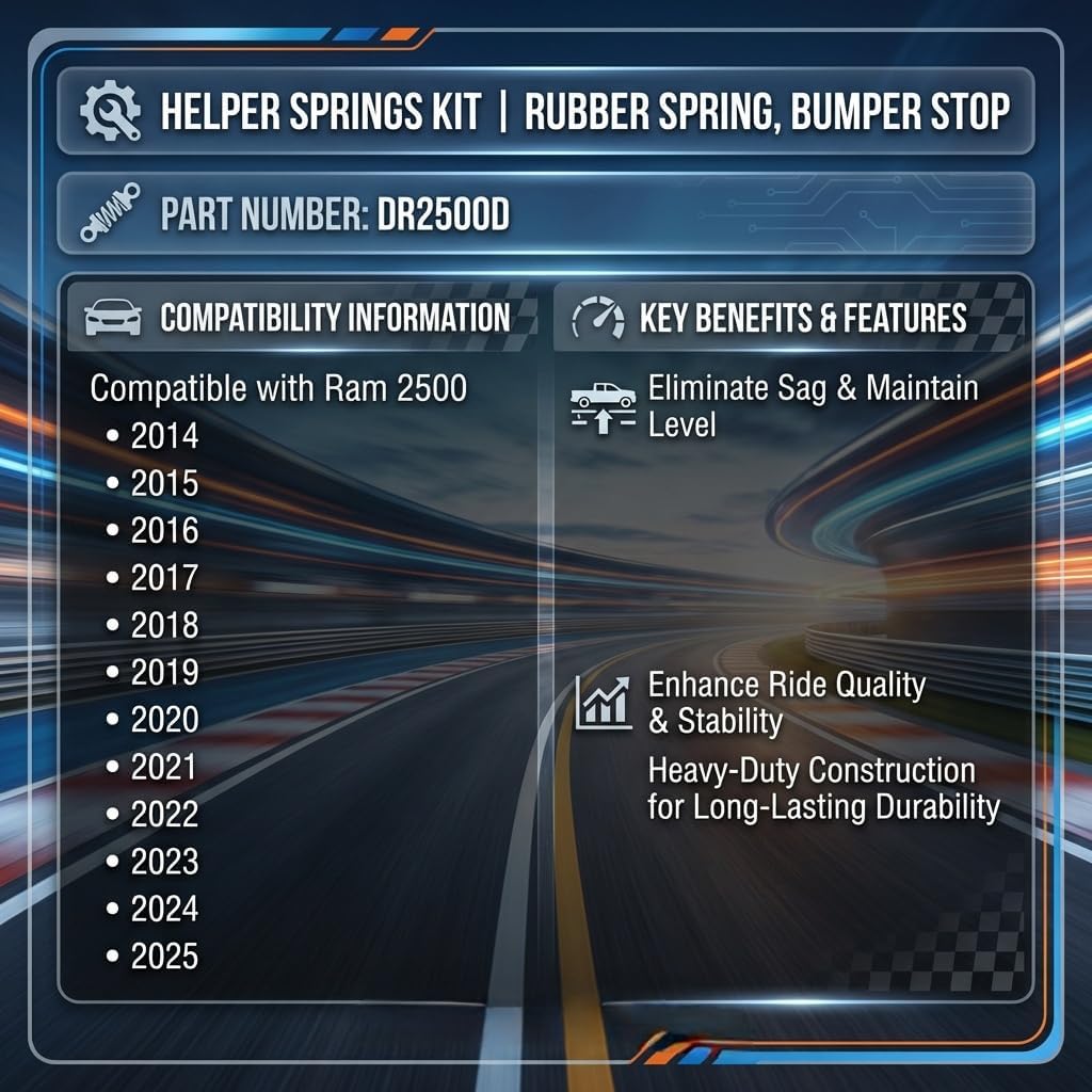 DR2500D Rear Axle Helper Springs Kit Compatible with 2014–2025 Ram 2500 Pickup 2WD 4WD, Rear Suspension Rubber Cushion Bump Stop, Prevents Sag & Improves Stability