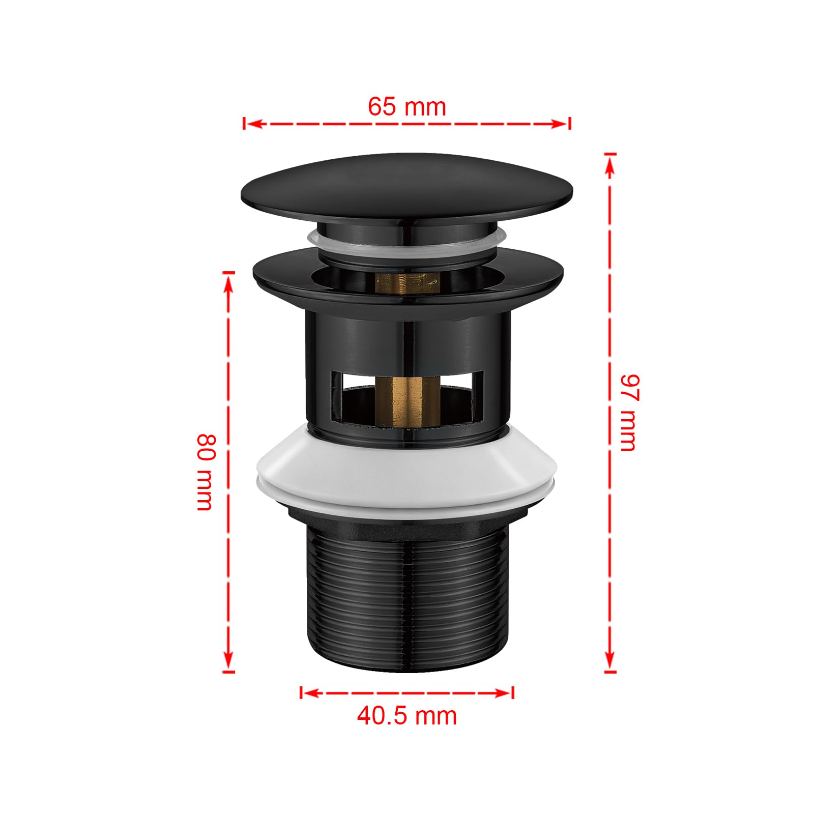 Ibergrif Tapón Pop Up Lavabo con Rebose, Válvula Desagüe Click Clack para Lavabo con Rebosadero, Tapón de Drenaje Latón Negro Mate, Instalación Sin Herramientas, Compatible Ø41-50 mm, M20502B