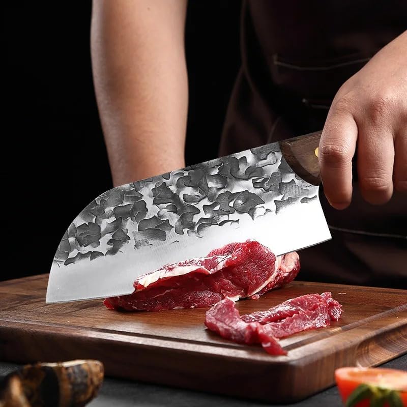 Meat Cleaver,Cleaver Knife 7 Inch Forged Meat Cleaver Kitchen Chef's Knife Stainless Steel Butcher Boning Knife Wooden Handle Fish Knife Cooking Utility Tools, LAMAJIGA5844
