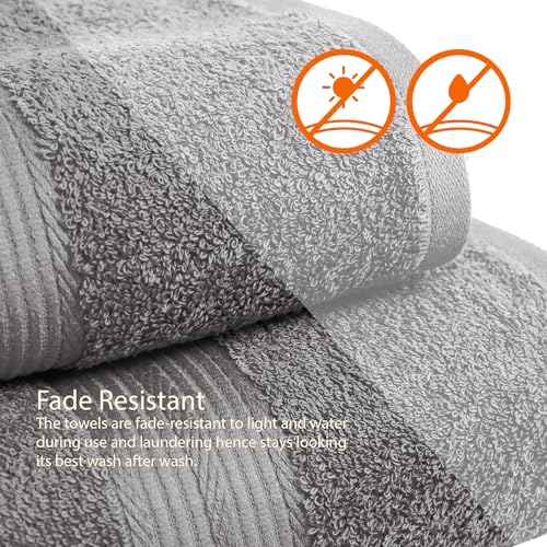 Amazon Basics 6 Piece Oversized Fade resistant Towel set, 100% Cotton towels for bathroom, soft and absorbent, 2 Bath Towels, 2 Hand Towels and 2 Washcloths bathroom towel set, Gray - Image 6