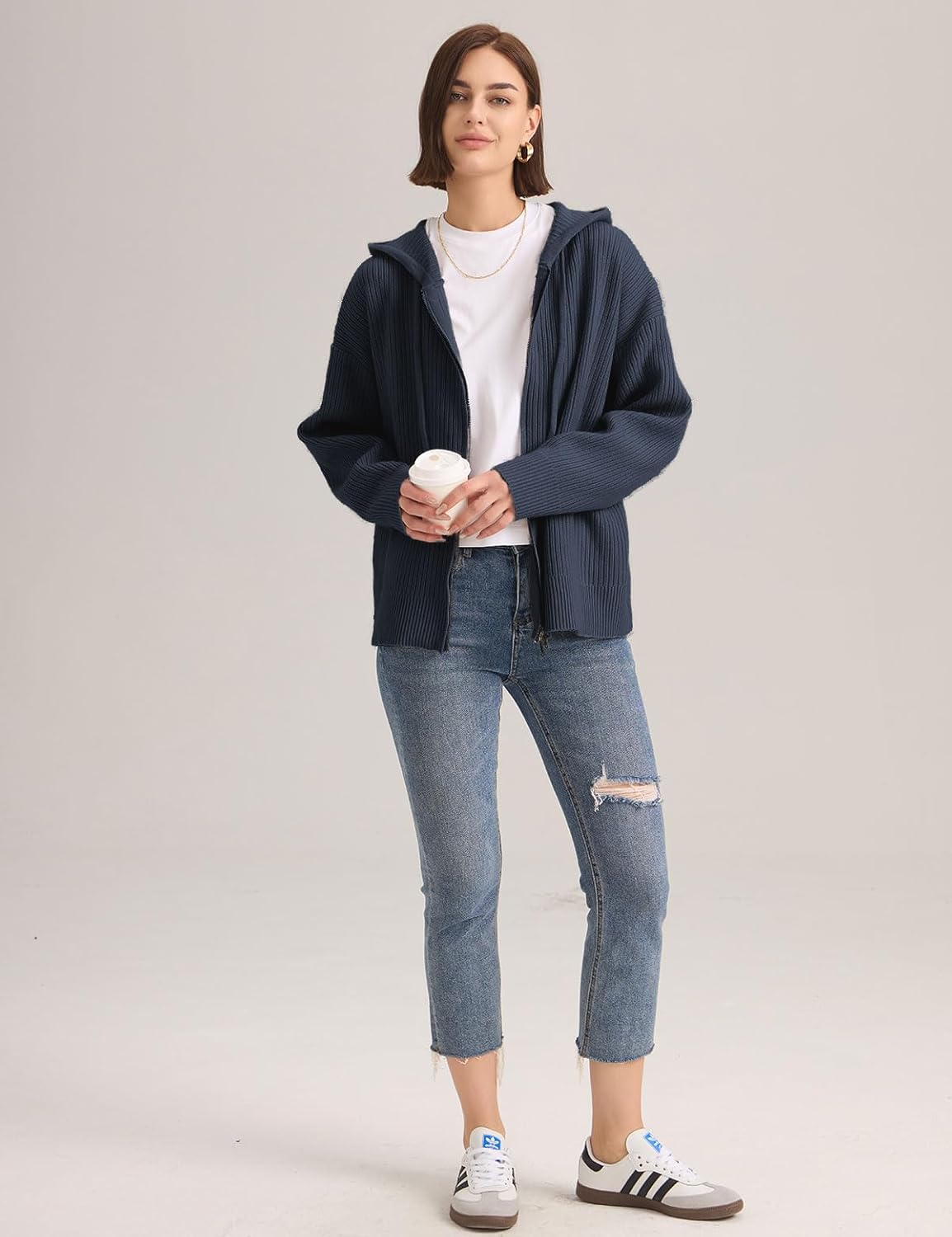 Cardigan Sweaters for Women with Zip Up Hoodie Long Sleeve Drawstring Chunky and Oversized Cardigan - Image 8