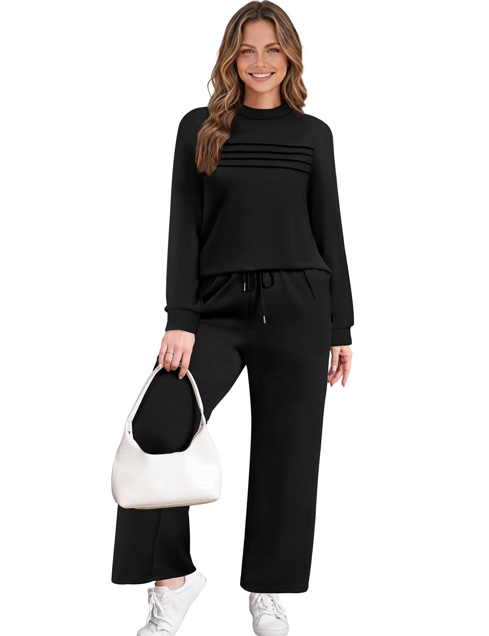 Desol Pantaloni da donna a due pezzi, a maniche lunghe, a gamba larga, per