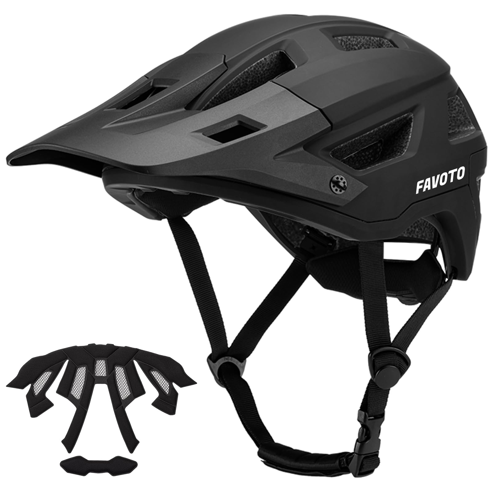 Favoto Casco da Bicicletta Mountain con Visiera - Tecnologia Double Inmould Caschi MTB Ciclismo Leggero per Adulti Certificato CE L 57-61cm Regolabile