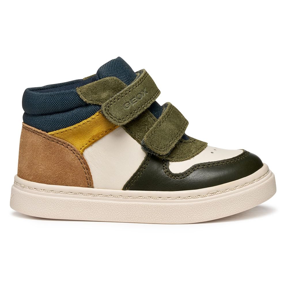 Geox B NASHIK BOY Sneaker, LT Ivory/DK Green, 7.5 UK Child