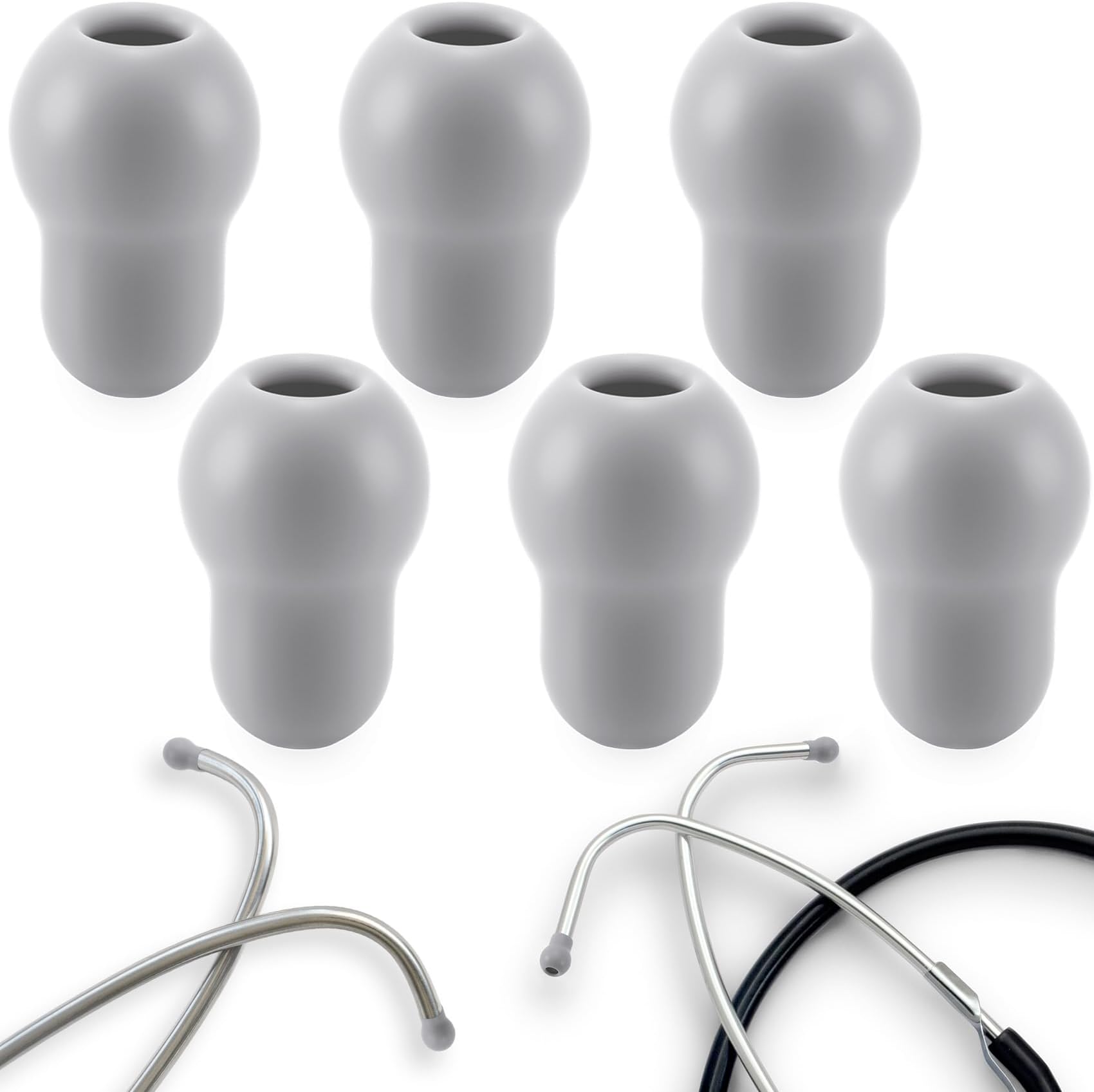 6pcs Stethoscope Ear Tips Replacement, Silicone Stethoscope Ear Pieces, Noise Reduction Earplugs Soft-Sealing Earbuds for Doctors, Compatible with MDF, ADC -Grey