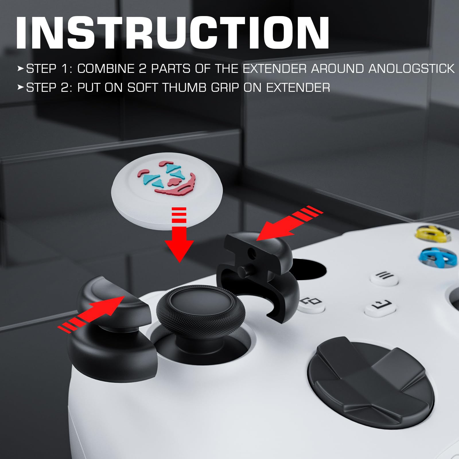 Lot de 2 rallonges de joystick et coque en silicone pour manette Xbox Series X/S et Xbox One S/X (blanc Joker)